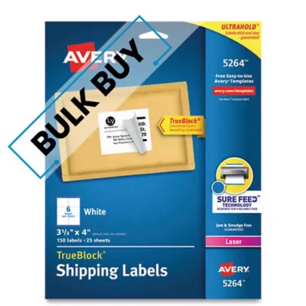 Avery Shipping Labels with TrueBlock Technology, White, 150/Pack (5 Packs)=750 L